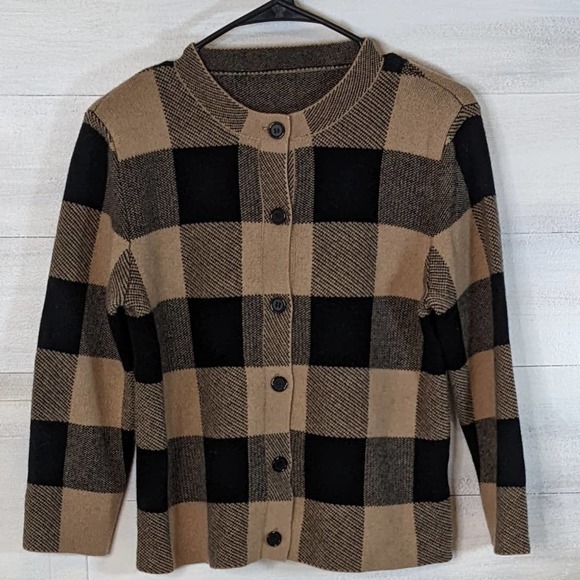 Unbranded Black and Tan 100% Cashmere Button Up Sweater w/ 3/4 Sleeves Size M - Picture 1 of 5